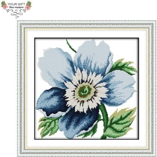 Your Gift H717 14CT 11CT Counted and Stamped Home Decor Blue Flowers Needlework Needlepoint Embroidery DIY Cross Stitch kits