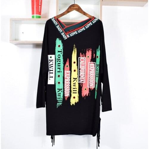 Spring and Autumn Letter Printing Flow Tide Brand Punk Style Long-sleeved T-shirt Ladies Tops for Women Full Sleeves