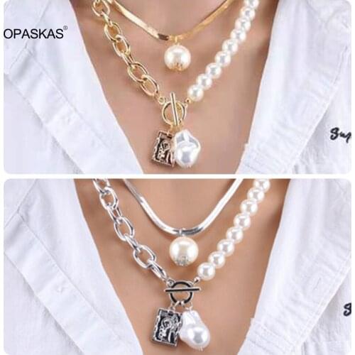 Pearls Geometric Pendants Jewelry Gifts for Women Double Layer Necklace Stylish PT PT