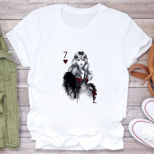 New Summer Cards 7 Printed White T Shirt Women Short Sleeve Lady Tops Tshirt Ladies Womens Graphic Female Tee T-Shirt Clothes
