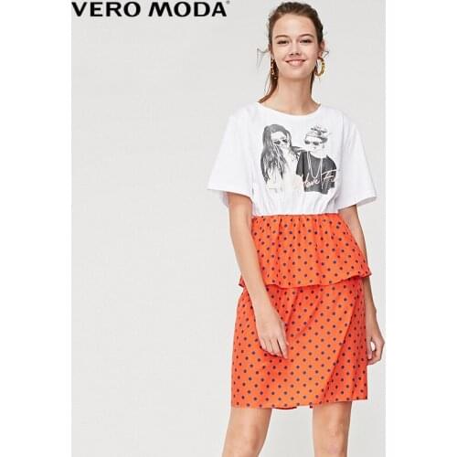 Vero Moda Women Polka Dots Spliced Portrait Print Elbow Sleeves Dress|31926Z542