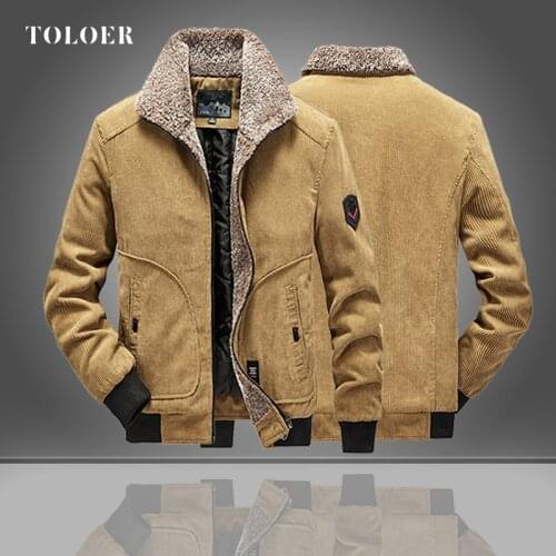 Winter Mens Parka Coat Retro Corduroy Fleece Thick Cotton-padded Jackets Mens Military Jacket Armygreen Casual Outwear Size 6XL