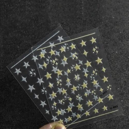2021 Gold Silver Gilding Stickers Sliders For Nail Adhesive 3D Decals Geometric Stars Heart Designs On Nail Manicure Decorations