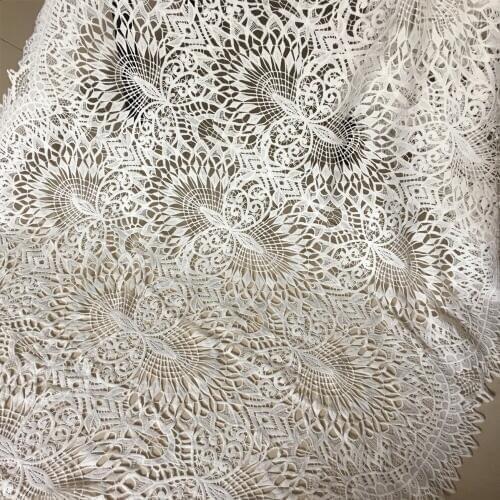 1yards African Cord Lace Fabrics 2018 High Quality White Embroidery Nigeria Wedding Dress Lace Water Soluble Guipure Lace Fabric