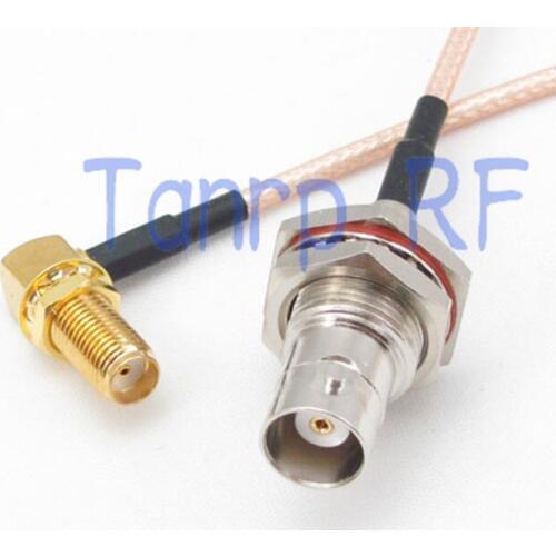 2PCS 20CM Pigtail coaxial jumper cable RG316 8inch BNC female nut bulkhead to SMA female right angle RF adapter connector