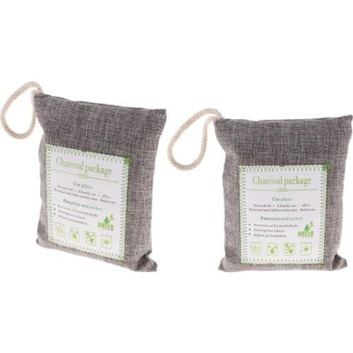 Air Purifying Bag 2 Pack - Bamboo Charcoal Air Freshener Odor , Odor Absorber for Home, Cars, Shoes and Closets - 200g, Gray