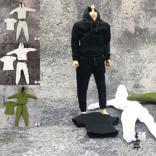 4 colors 1/12 scale male soldiers clothes hoodies shirt sport pants set fit 6 inches action figures