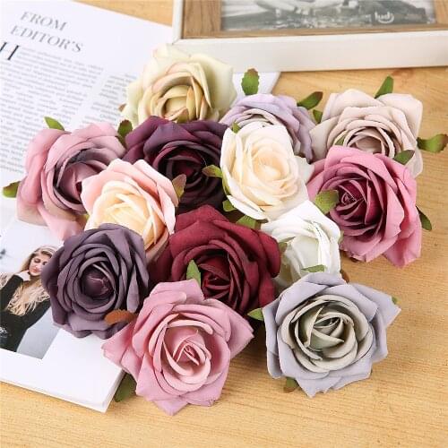 5Pcs Artificial Rose Flower Heads For Home Decor DIY Gift 7CM Floral Head For Wedding Flower Wall Party Decor Craft Accessories