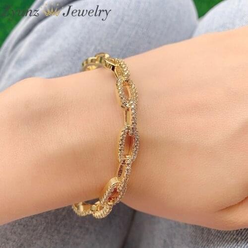 5PCS, Punk Crystal Zircon Bangles For Women Boho Gold Color Charm Bracelets Bangles Fashion Jewelry Adjustable