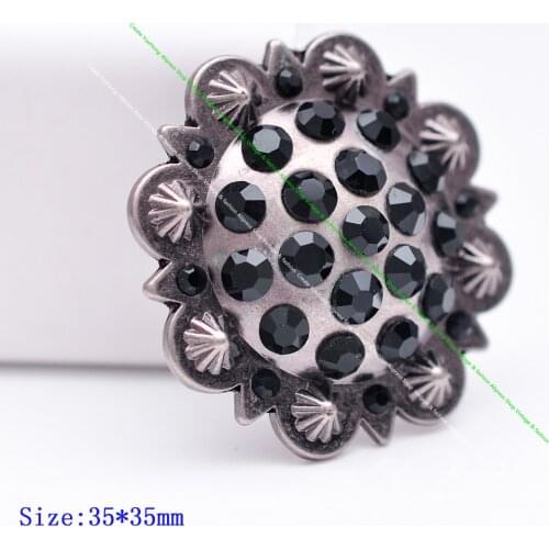 6PC 35MM Antique Western Flower Berry Horse Saddle Tack Bridle Headstall Leathercraft Rhinestone Crystal Concho Screwback