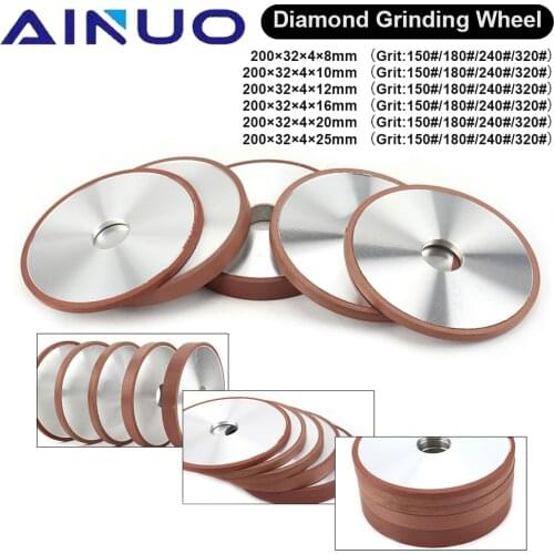 200mm 8" Diamond Grinding Wheel Cutter Grinder Tool Cutting Edge Processing for Metal Carbide 150# 180# 240# 320# 400