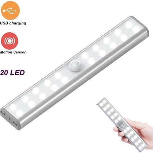 USB Rechargeable 20 LED PIR Motion Sensor Night Light Wireless Closet Corridor Wardrobe Night Lamp Under Cabinet Light 3 Modes