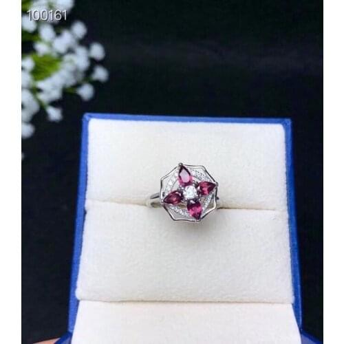 Big sale classic new natural Red garnet gem ring women jewelry real 925 silver gold plated anniversary gift water drop gem