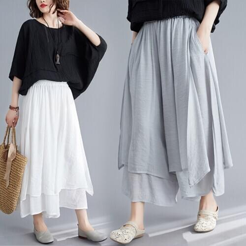 Summer Pants Women High-quality CottonLinen Wide-leg Pants Literary Low Waist Silk Nine-point Pants Womens Skirt Trousers A934