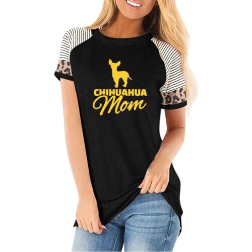 Chihuahua Mom Harajuku T Shirt Summer Funny T-shirt Women Clothing Casual Cotton Short Sleeve striped leopard Tee Tops