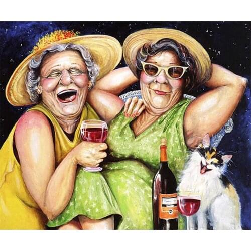 Full Round Diamond 5D DIY Diamond Painting Old Lady Drinking Embroidery Cross Stitch Rhinestone Mosaic Painting Home Decoration