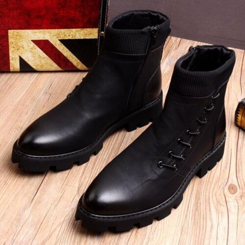 Korean trend men boots black casual shoes spring autumn handsome cowboy boot original leather platform botas party banquet dress