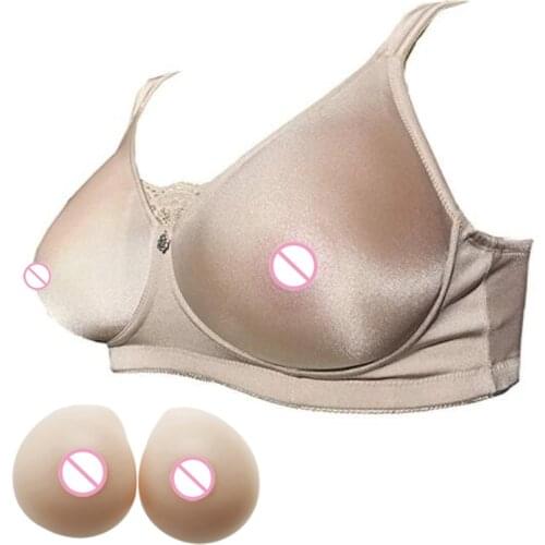 Mastectomy Lace Pocket Bra Sexy Underwear With Silicone Breast Forms Fake Boobs Chest Lifter for Cosplay Cossdresser Ajusen
