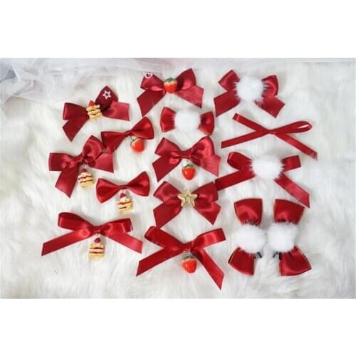 Sweet red strawberry hairpin Lolita cake ribbon bowknot hair clip girl women hair accessories B1348