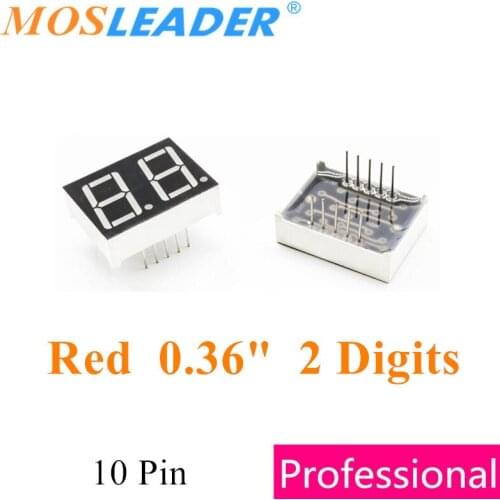 Mosleader 500pcs 0.36" 0.36 inch 2 Digits 10P Red 2 Bit Digit Digital Tube LED Display Common cathode Common anode 0.36 in