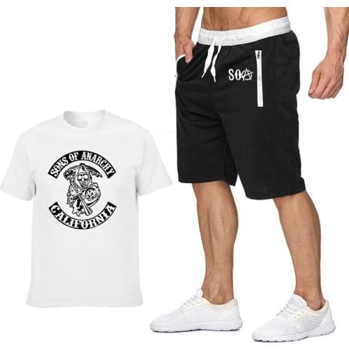 SOA Sons of Anarchy Short Sleeve Men T-shirt SAMCRO Skull Print High Quality Cotton HipHop Casual T Shirts Pants Suit Sportswear