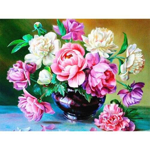 Peony Flowers House DIY Cross Stitch Embroidery 11CT Kits Craft Needlework Set Printed Canvas Cotton Thread Home Sale