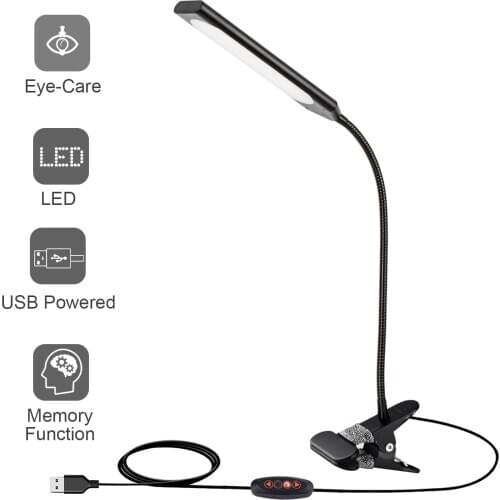 KEXIN 5W 48LED Desk Lamp Dimmable Flexible USB Clip-On Table Reading Book Light Black