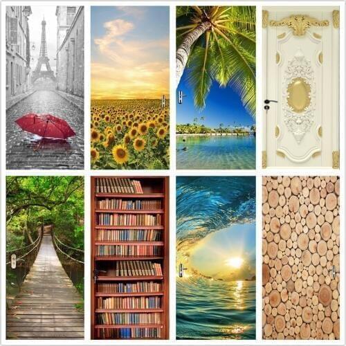 Natural Scenery Sliding Glass Door Sticker Room Decoration DIY Self Stick Wallpaper Vinyl Poster Living Room Decals deursticker