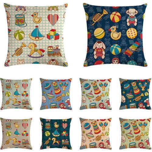 Cartoon Pattern Printing Cotton Linen Cushion Cover Decorative Pillowcase Duck Ball Pillow Cover Home Living ZY1062