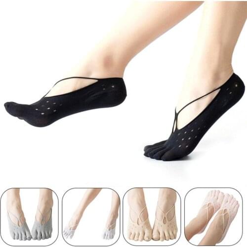 Fashion Ladies Velvet Five Finger Sock Breathable Lace Silicone Shallow Boat For Women Slippers Anti-skid Invisible Socks M D8Y6