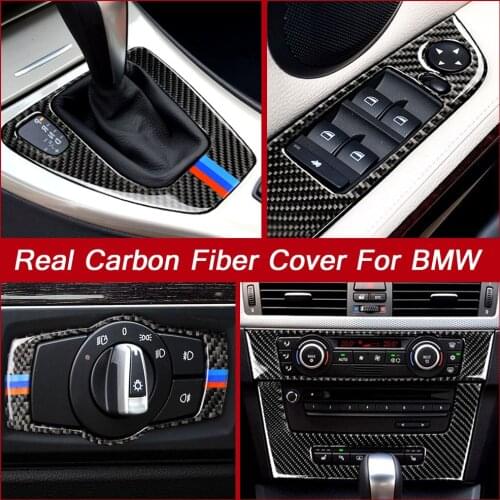 New car carbon fiber interior glass switch panel cover trim strip door bowl sticker for BMW E90 E92 E93 3 series accessories