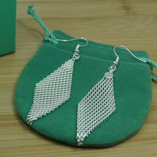 New Fashion 925 Sterling Silver Triangle Mesh Earrings Glossy For Women Christmas Gifts Charm Jewelry