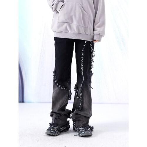 Ruibbit New Arrival Japanese Korean Black Gry High Waist Pant Straight Leg Denim Loose Cargo Mopping Jeans Girls