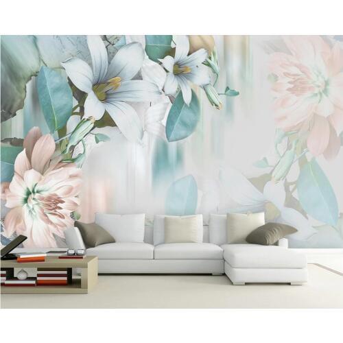 Beibehang Custom wallpaper American style oil painting lily flower sofa TV background walls living room bedroom 3d wallpaper