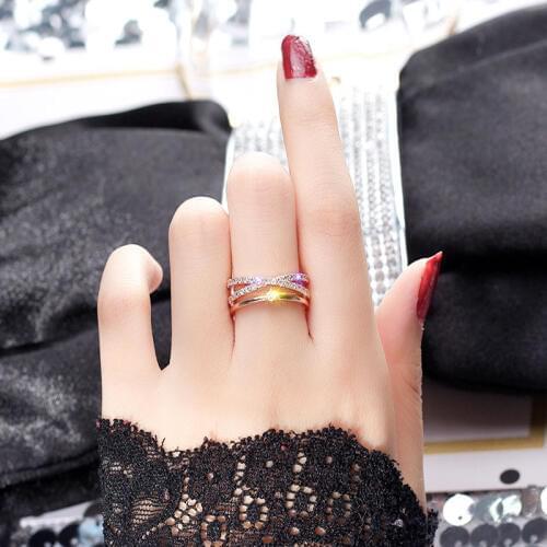 USTAR Double layer Geometric wedding Rings for women Crystals finger midi Engagement rings Jewelry Opening adjustable size gifts