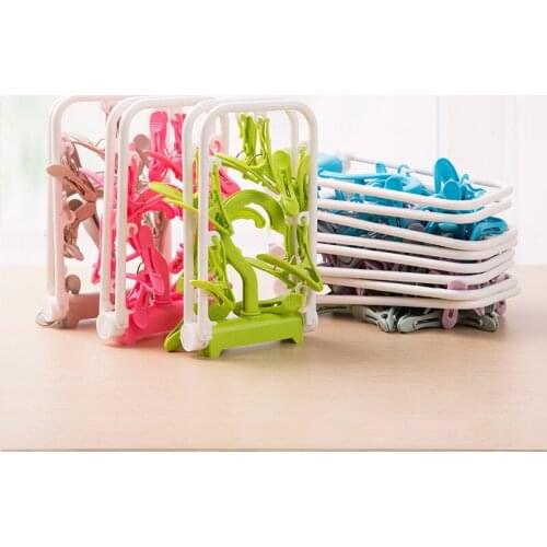 Plastic Windproof 360 Degrees Rotated Underwear Socks Clips Multi-functional 12 Clip Clothes Racks Drying Rack Foldable