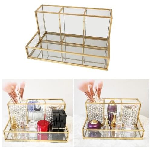 Clear Glass Makeup Brush Holder Cosmetic Storage Case Lipstick Holder Desk Organizer Cosmetic Make Up Organizer Makeup Tools