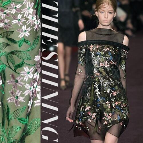 Q11 heavy green cloth embroidery lace fabric cheongsam dress high-end clothing with a cloth