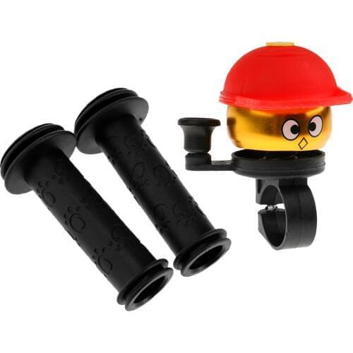 Kids Bicycle Handlebar Grip, Non Slip Rubber Handle Bar Grips + Bike Ring Bell for Kids Boys and Girls Safe Riding Cycling