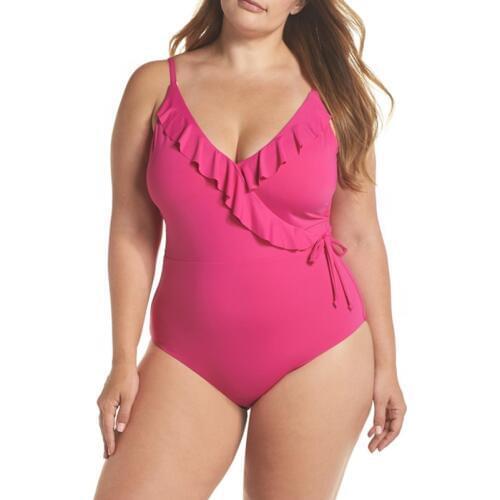 Plus size one piece swimwear solid ruffle swimsuit large sizes monokini crisscross maillot ruffled swimwear female swimsuit 2019