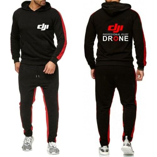 DJI Professional Pilot Drone Logo 2Pieces Sets Tracksuit Hooded Sweatshirt+pants Pullover Sportwear Suit Casual Mans Clothes