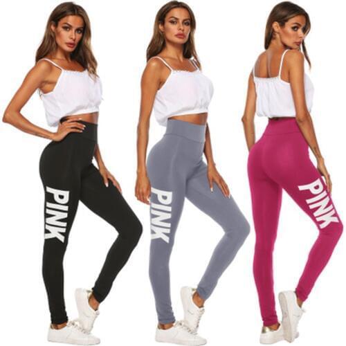 Yvlvol stretch skinny women leggings pink letter printed Pants Casual Sport Fitness Leggings
