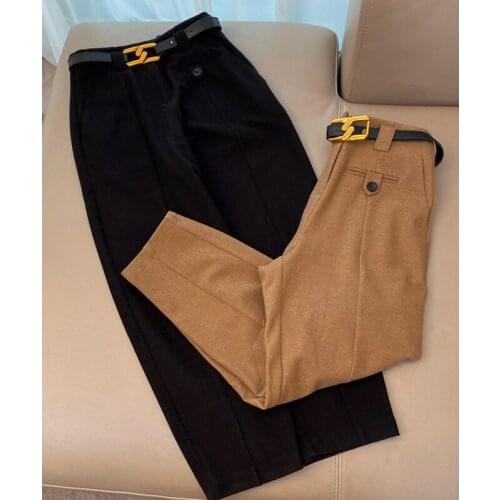 New Winter 10.29 Autumn Wool Solid Color Wide Leg Tapered With Metal Belt Casual Fashion Patchwork Loose Harem Pants Women