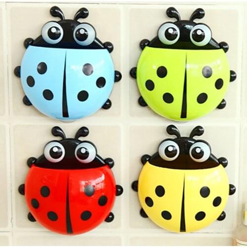 For Household Bathroom Accessories Toothbrush Holder 4Colors Wall Suction Rack Toothpaste Organizer 1Pcs Cartoon Ladybug Pattern