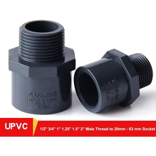 Dark Grey UPVC Connector 1/2" 3/4" 1" 1.25" 1.5" 2" Male Thread to 20 - 63 mm Socket PVC Pipe Fittings Adapter Garden Irrigation
