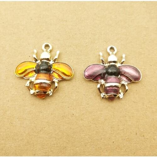 10pcs 24x24mm honeybee charm enamel bee for jewelry making fashion earring pendant fashion charms