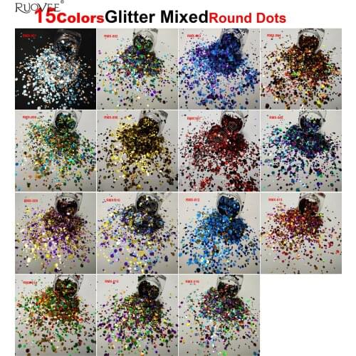15COLORS Round Dots Glitter Mix Sparkling Luster Shape Nail Art for Craft Body Glitter Deco Makeup Facepainting DIY Accessories