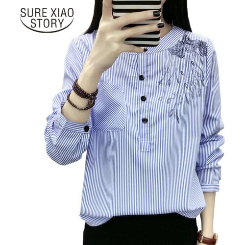 2021 Spring New Fashion Elegant Tops Korean Style Blouse Long Sleeve Chiffon Shirt Female Wear Casual Women Striped Shirt 710B30
