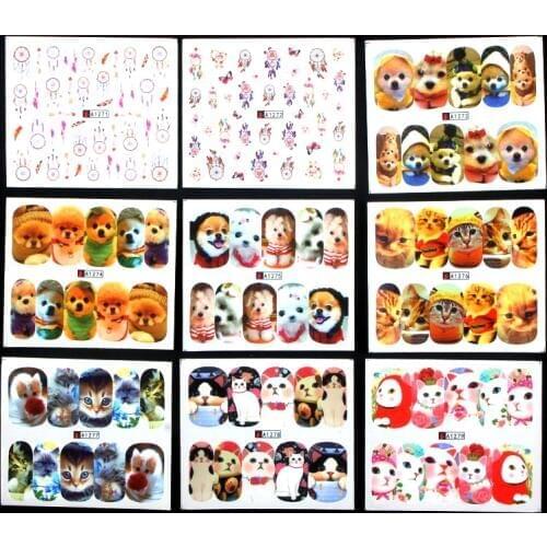 YZWLE 41 Sheets Mixed Cat Dog etc Design Nail Art Water Transfer Stickers Full Cover Manicure Tips Decor Decal Beauty Tools