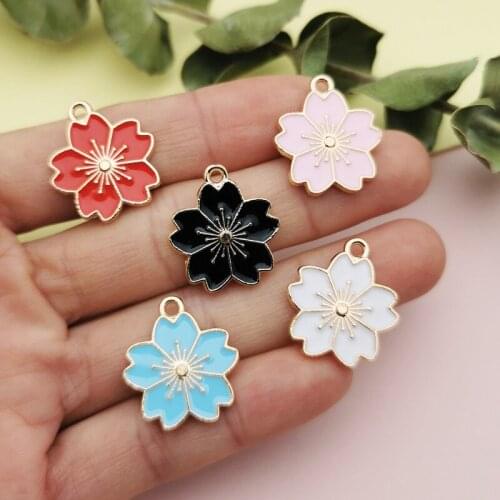 5Pcs Gold Tone Enamel Five-peta Flower Charm Purple gold flower alloy pendant For Women DIY Jewelry Earring Necklace Accessories